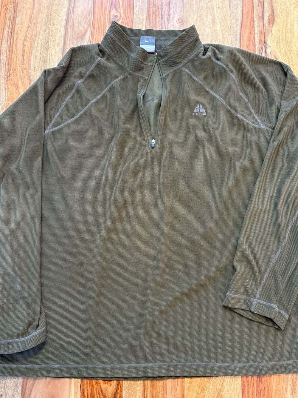 Vintage Nike ACG Olive Green Thermal Waffle Knit 1/4 Zip XL